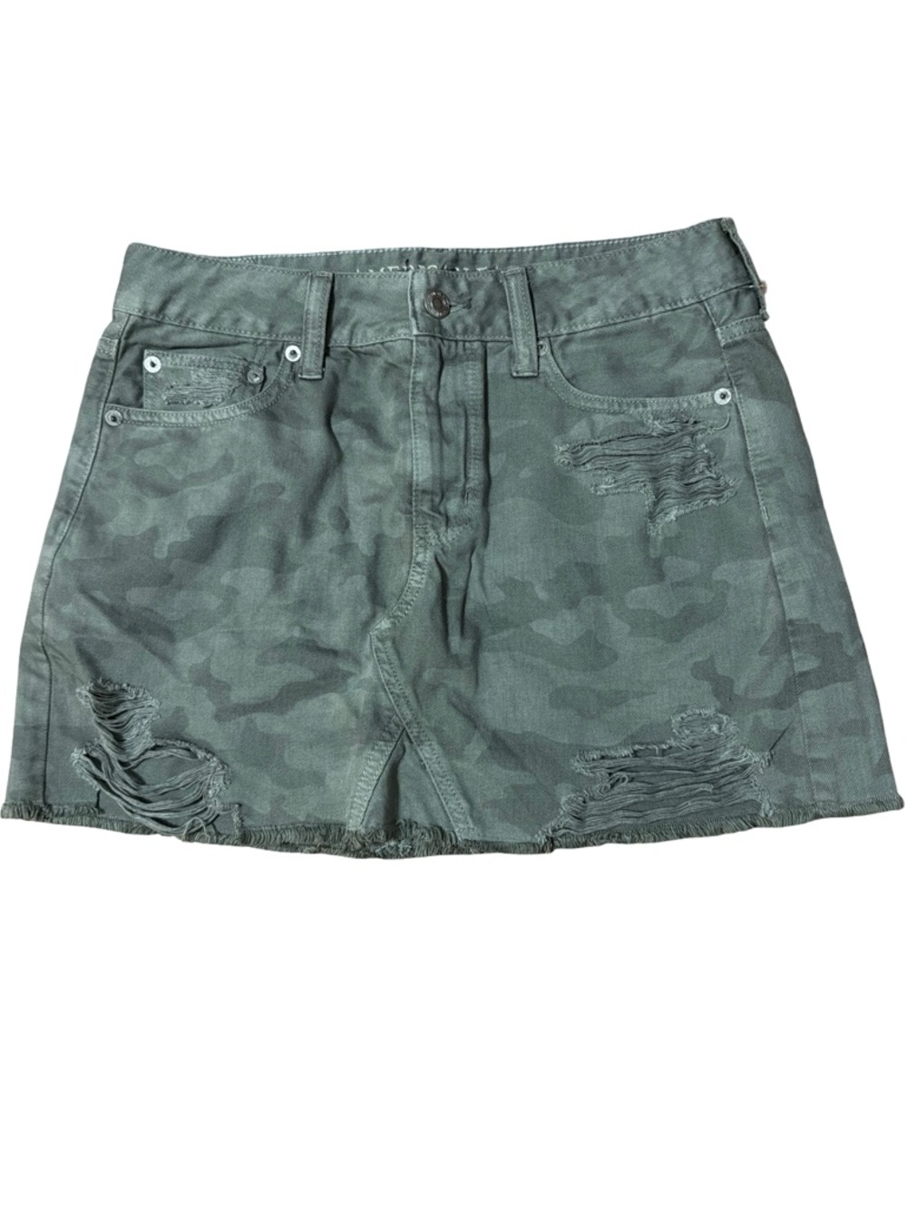 American Eagle Outfitters Mini Skirt Green Camo Distressed